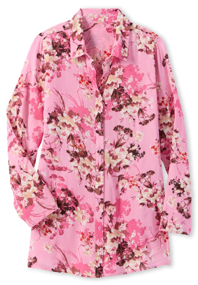 Crinkle Button-Front Shirt image number 1