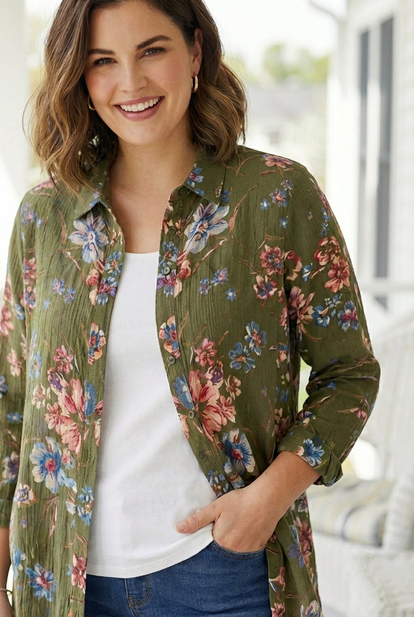 Crinkle Button-Front Shirt image number 0