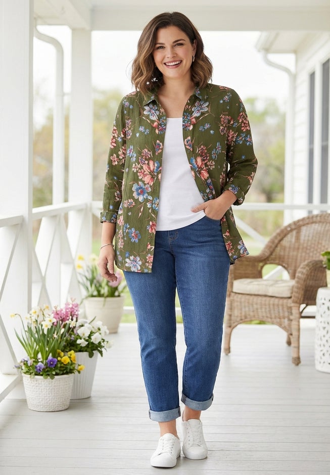 Crinkle Button-Front Shirt image number 4