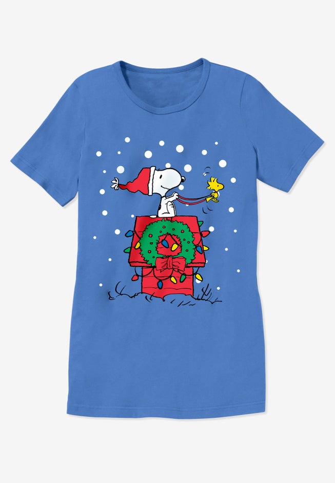 Peanuts Short Sleeve Crew Tee Blue Snoopy Snow image number null