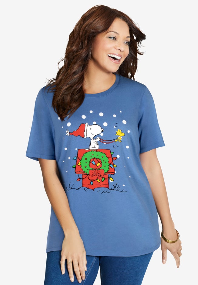 Peanuts Short Sleeve Crew Tee Blue Snoopy Snow image number null