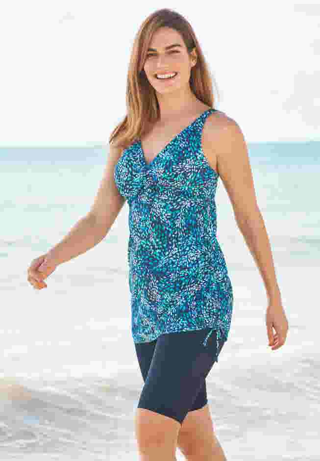 Longer-Length Side-Tie Tankini Top image number 0
