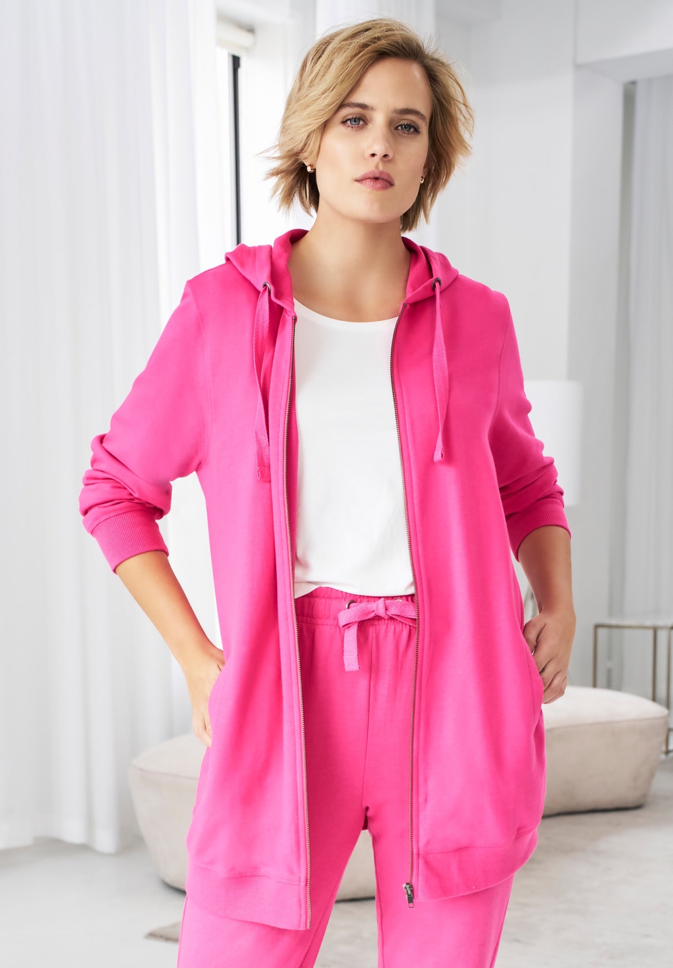 Ellos Studio French Terry Long Sleeve Zip-Front Tunic Hoodie image number 0