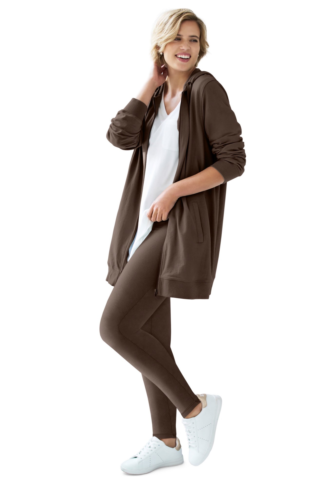 Ellos Studio French Terry Long Sleeve Zip-Front Tunic Hoodie image number 0