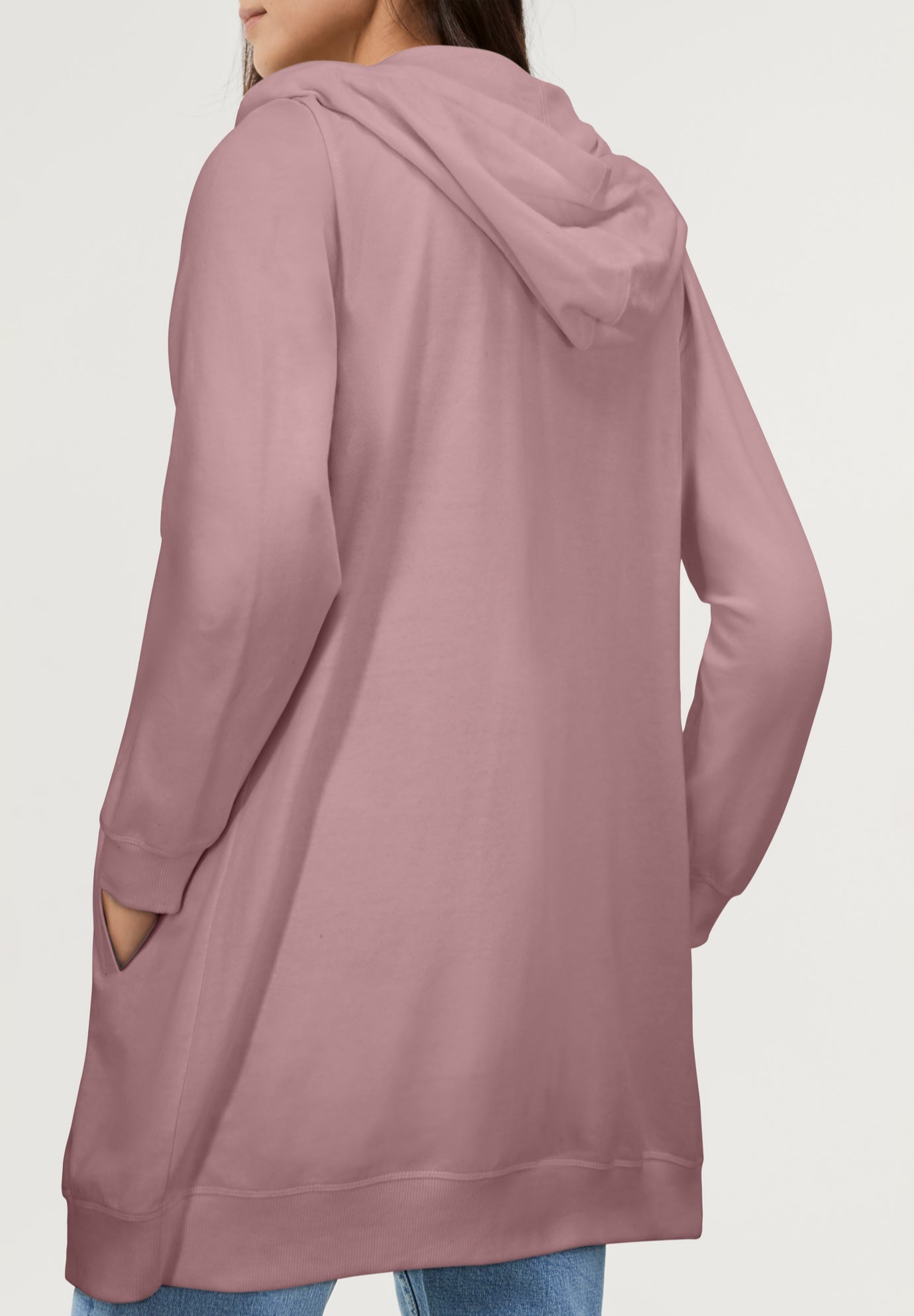 French Terry Long Sleeve Zip-Front Tunic Hoodie image number 1