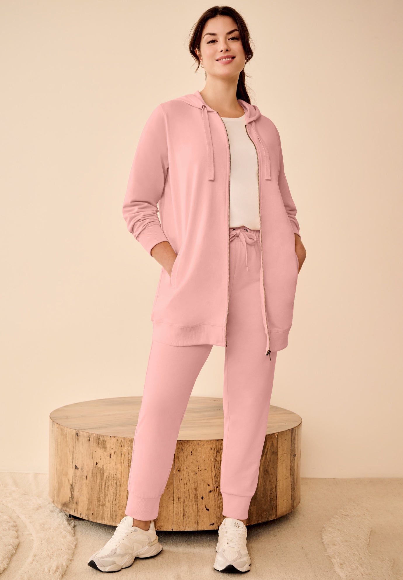 Ellos Studio French Terry Long Sleeve Zip-Front Tunic Hoodie image number 0