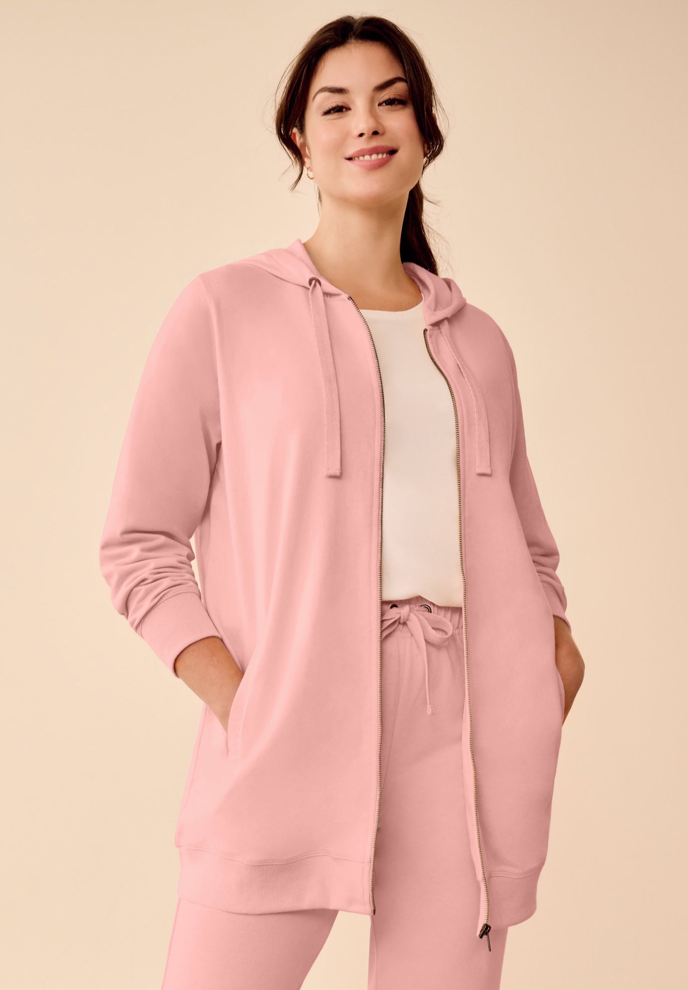 Ellos Studio French Terry Long Sleeve Zip-Front Tunic Hoodie image number 0