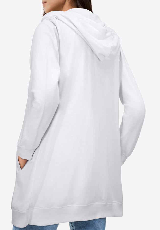 French Terry Long Sleeve Zip-Front Tunic Hoodie image number 1