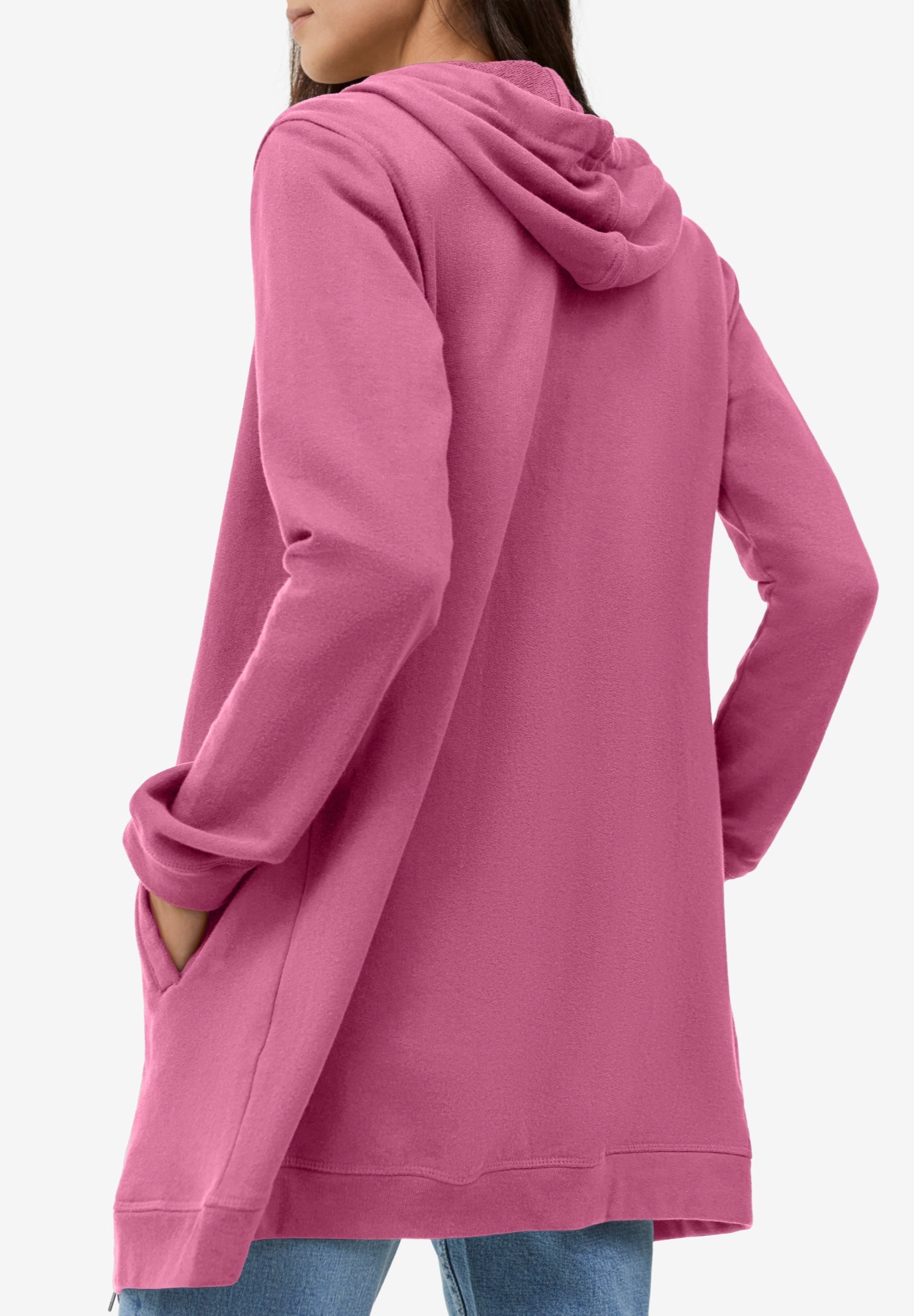 French Terry Long Sleeve Zip-Front Tunic Hoodie image number 1