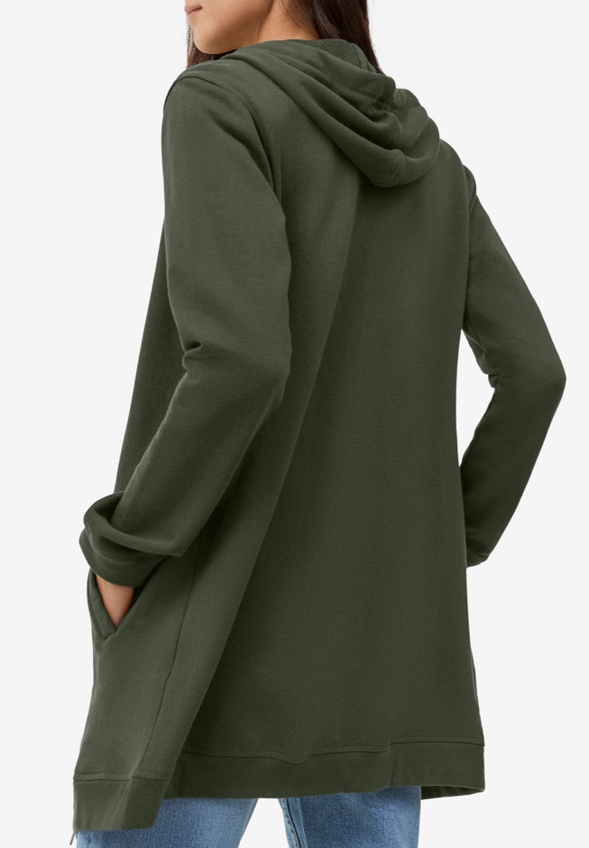 French Terry Long Sleeve Zip-Front Tunic Hoodie image number 1