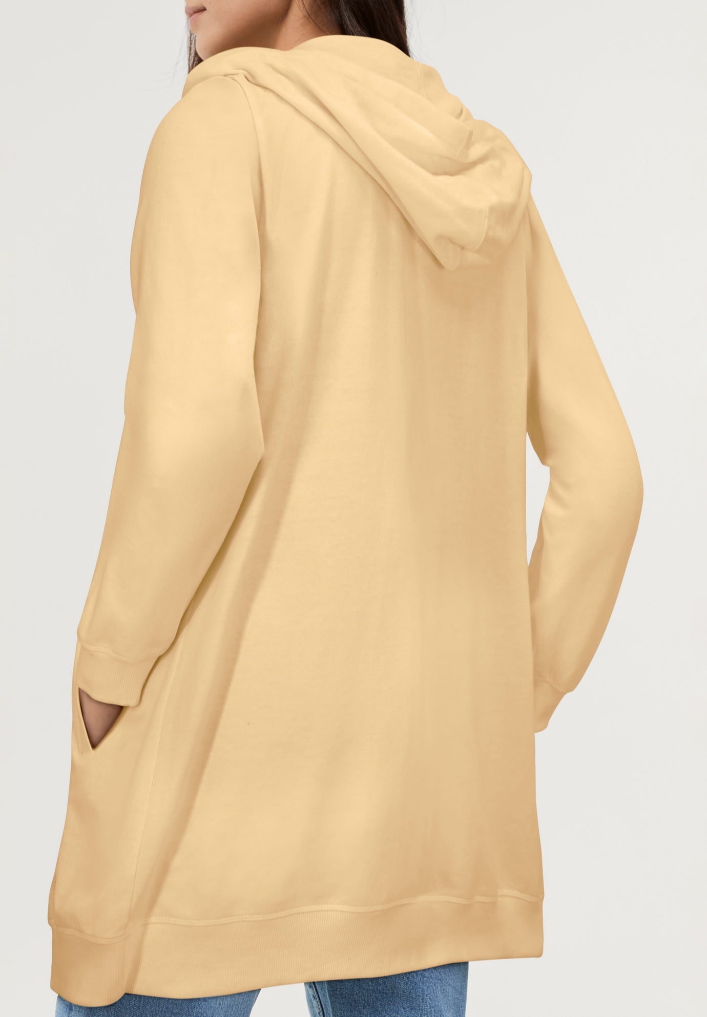 French Terry Long Sleeve Zip-Front Tunic Hoodie image number 1