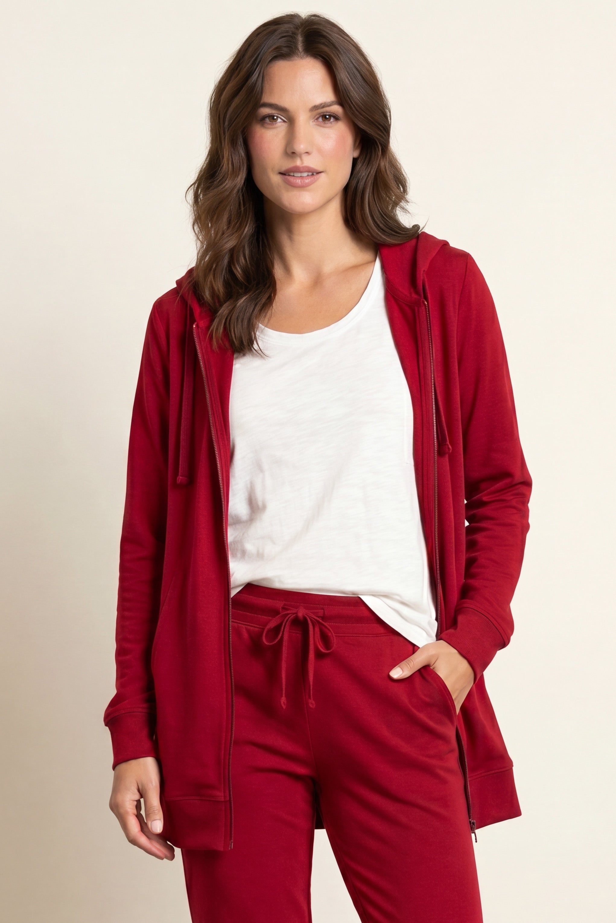 Ellos Studio French Terry Long Sleeve Zip-Front Tunic Hoodie image number 0