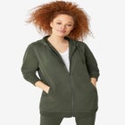 French Terry Long Sleeve Zip-Front Tunic Hoodie image number null