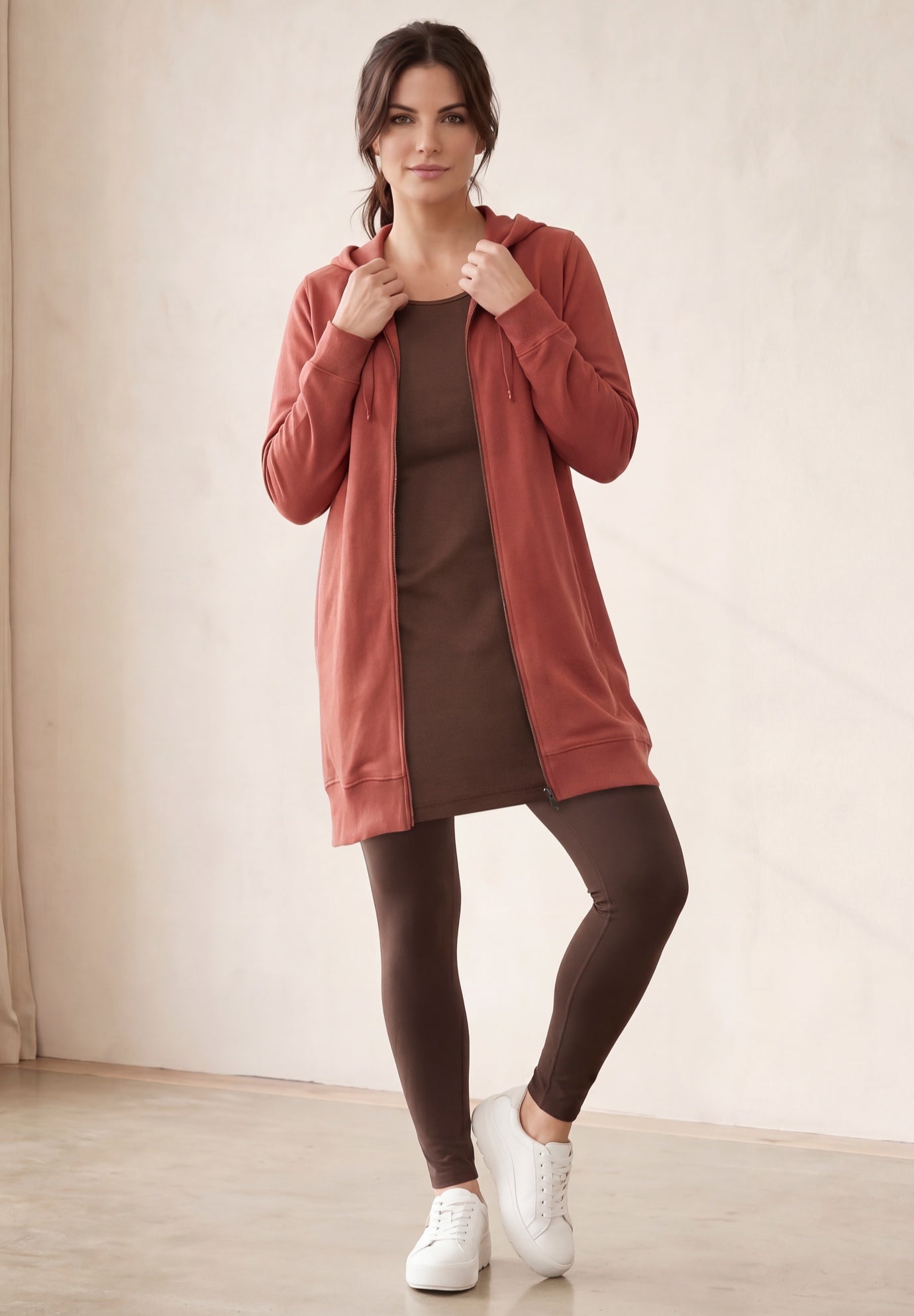 Ellos Studio French Terry Long Sleeve Zip-Front Tunic Hoodie image number 0