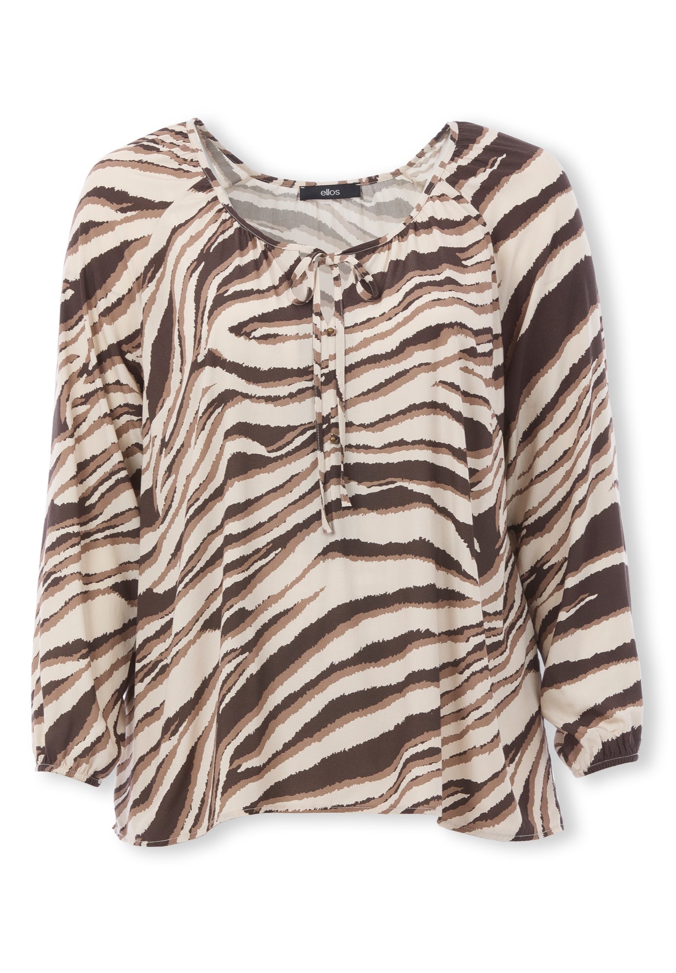 A-Line Long Sleeve Peasant Tunic with Tie-Neck Keyhole Neckline image number 3