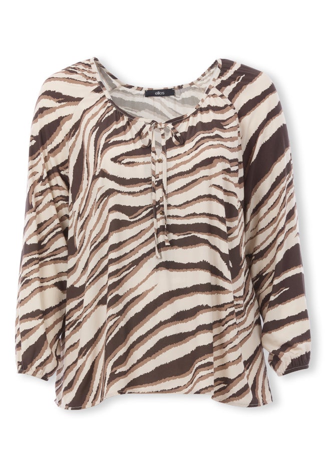 A-Line Long Sleeve Peasant Tunic with Tie-Neck Keyhole Neckline image number 3