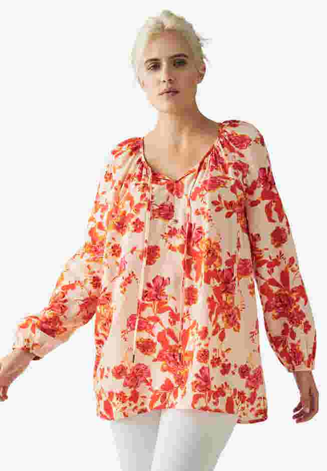 Tie Neck Peasant Tunic image number 0
