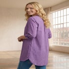 Three-Quarter Sleeve Roll Tab Relaxed Fit 100% Cotton Henley Tunic image number null