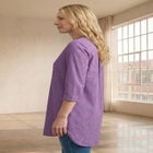 Three-Quarter Sleeve Roll Tab Relaxed Fit 100% Cotton Henley Tunic image number null