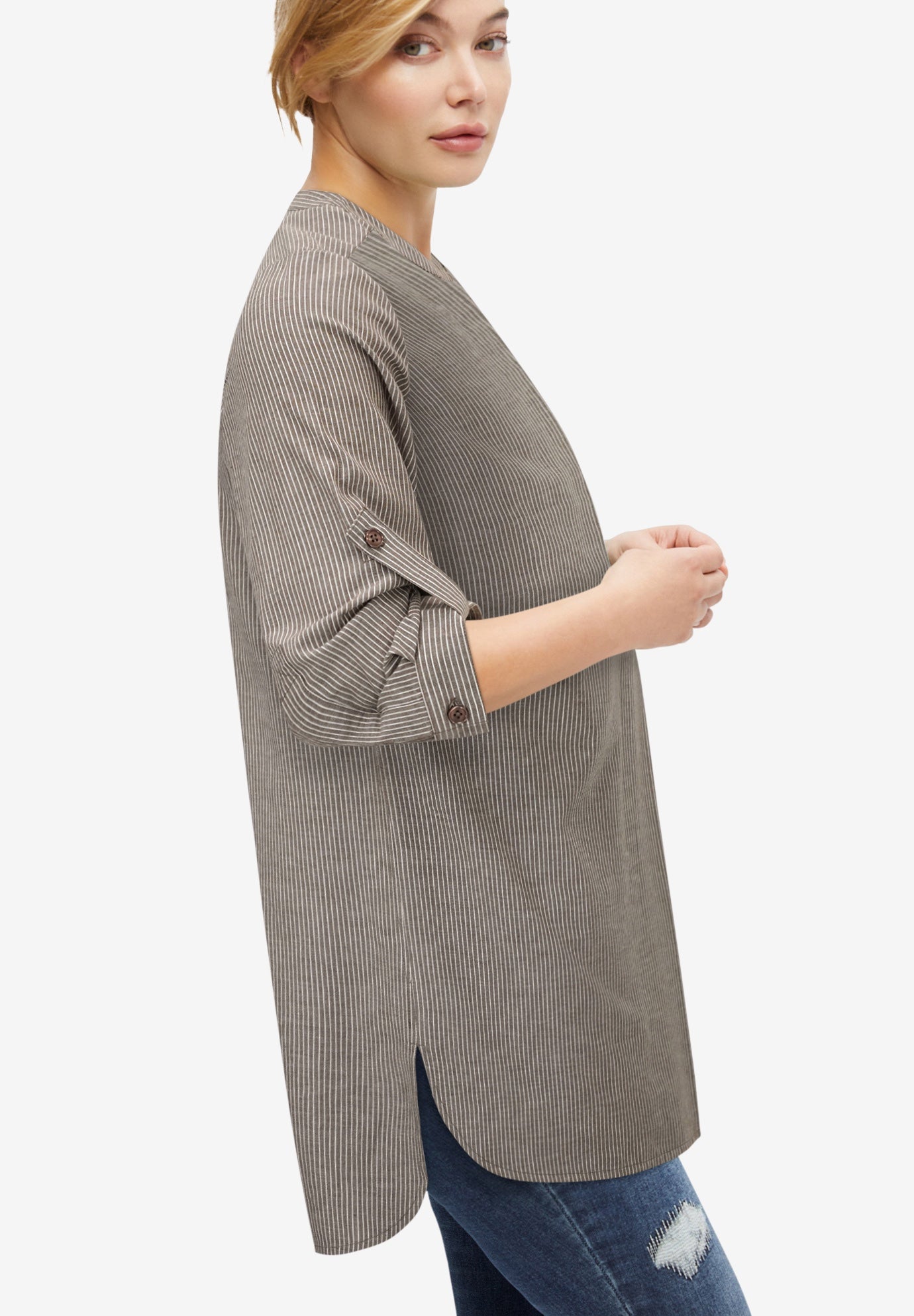 Breezy Cotton Henley Tunic image number 1