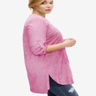 Three-Quarter Sleeve Roll Tab Relaxed Fit 100% Cotton Henley Tunic image number null