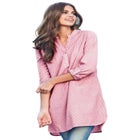 Three-Quarter Sleeve Roll Tab Relaxed Fit 100% Cotton Henley Tunic image number null