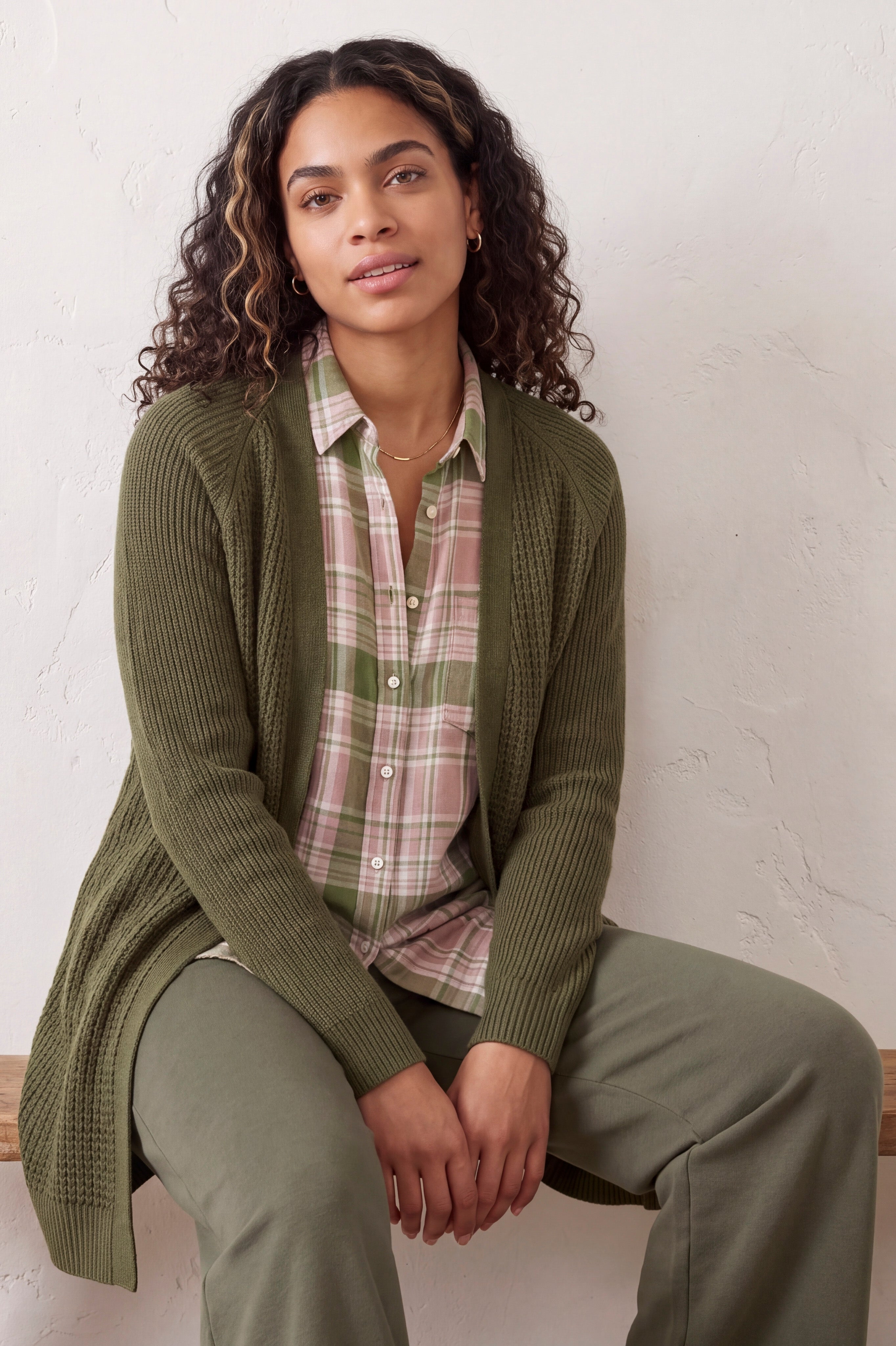 Open Front Long Ribbed Sleeve Waffle Cardigan image number 0