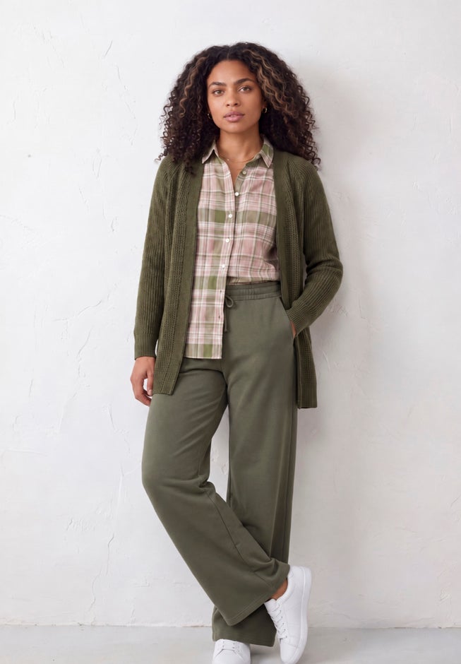 Open Front Long Ribbed Sleeve Waffle Cardigan image number 3