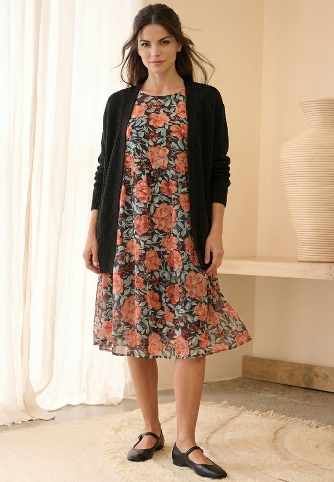 Open Front Long Ribbed Sleeve Waffle Cardigan image number 2