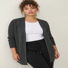 Open Front Long Ribbed Sleeve Waffle Cardigan image number 0