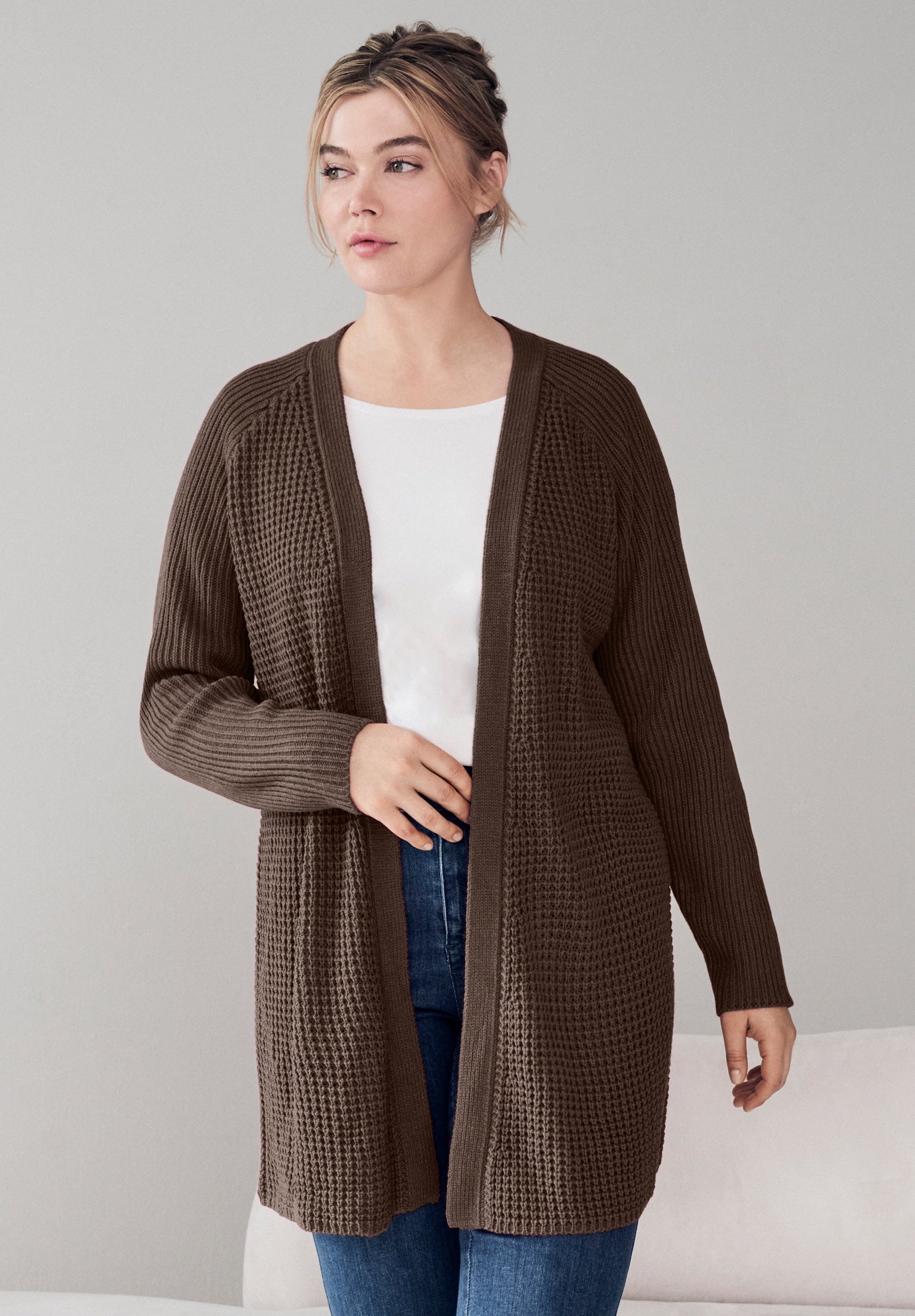 Open Front Waffle Cardigan image number 0