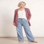 Open Front Long Ribbed Sleeve Waffle Cardigan image number null