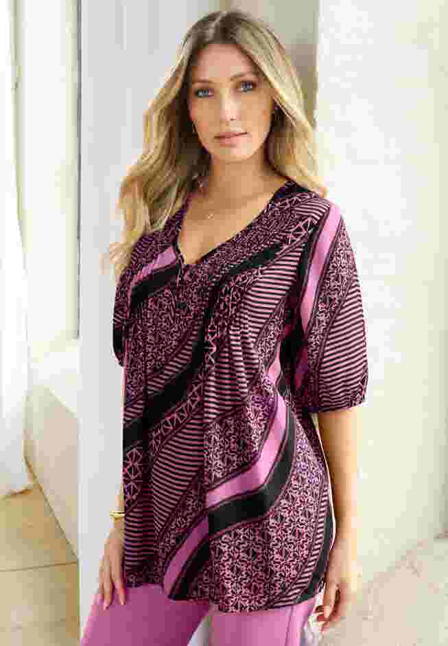 Printed Y-Neck Georgette Top image number 2