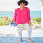 Crochet Curved-Hem Cardigan Sweater image number null