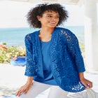 Crochet Curved-Hem Cardigan Sweater image number null