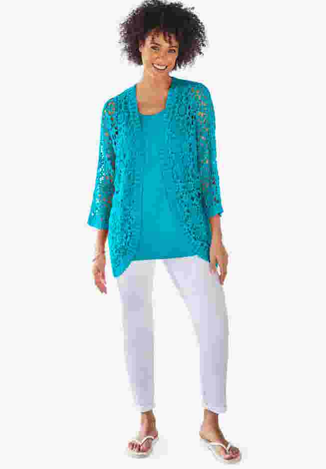 Curved Hem Pointelle Cardigan image number 1