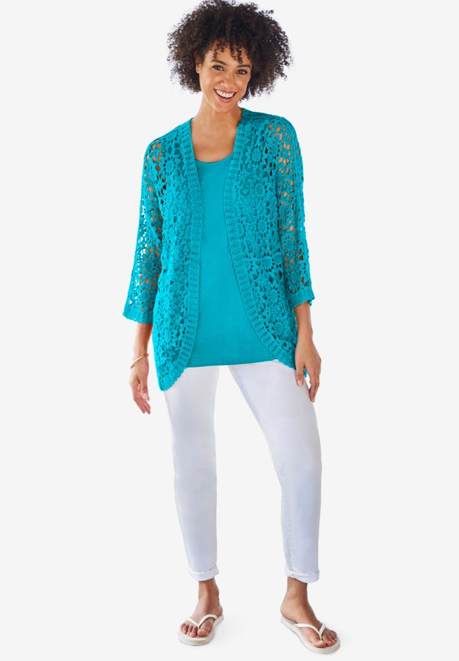 Curved Hem Pointelle Cardigan image number 1
