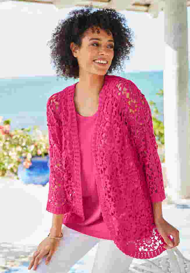 Curved Hem Pointelle Cardigan image number 2
