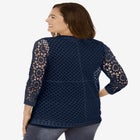 Crochet Curved-Hem Cardigan Sweater image number null