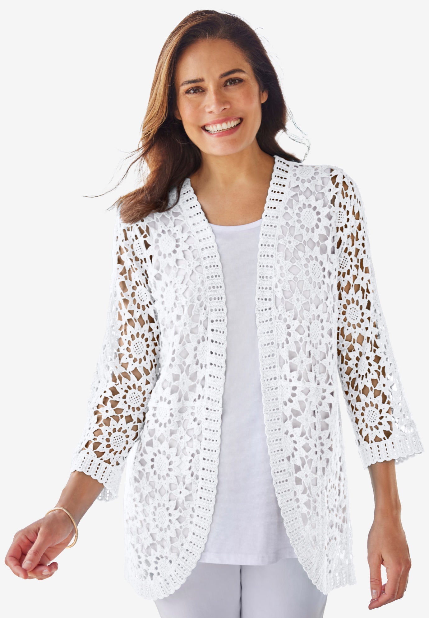 Curved Hem Pointelle Cardigan Sweater image number 0