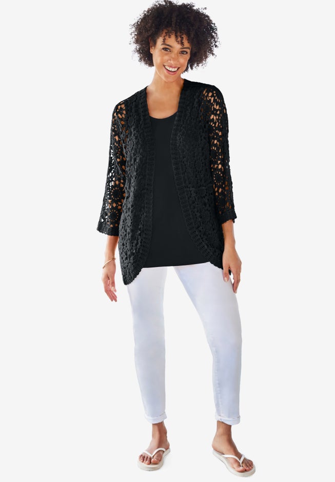 Curved Hem Pointelle Cardigan image number 0