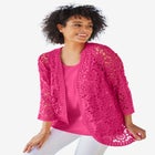 Curved Hem Pointelle Cardigan Sweater image number null