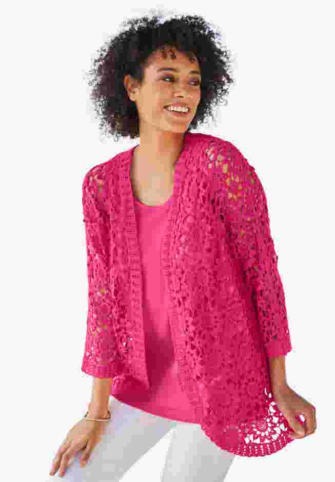 Curved Hem Pointelle Cardigan image number 0