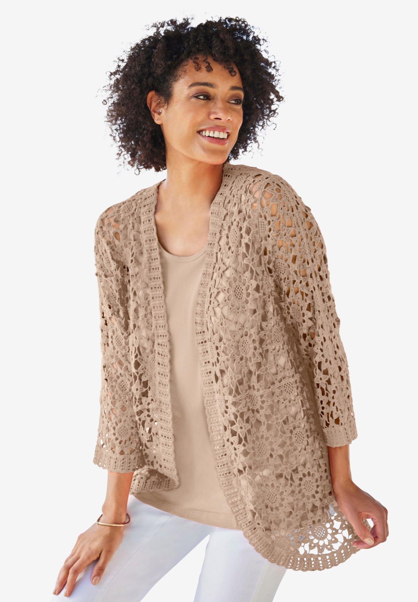 Curved Hem Pointelle Cardigan image number 0