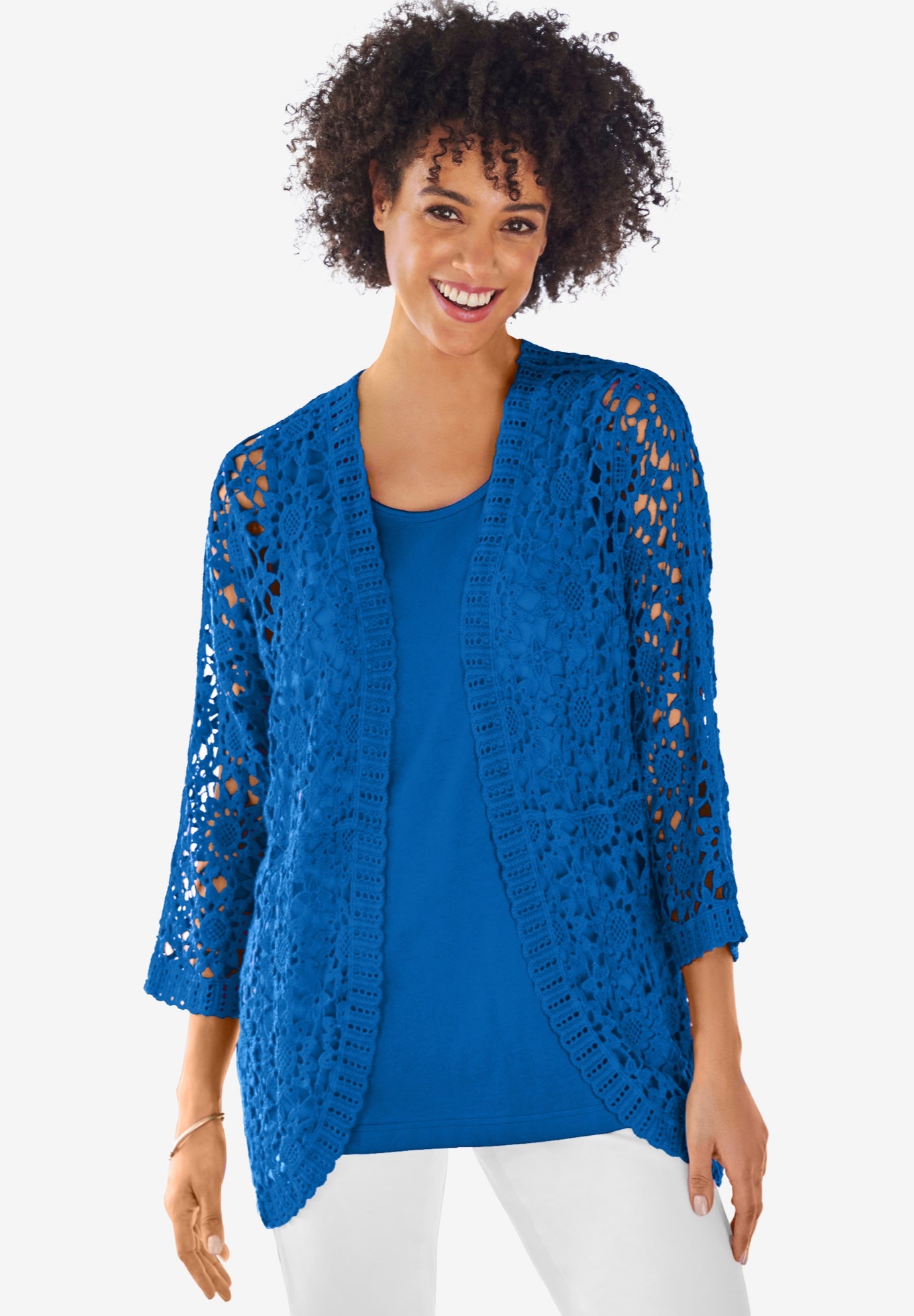 Curved Hem Pointelle Cardigan Sweater image number 0