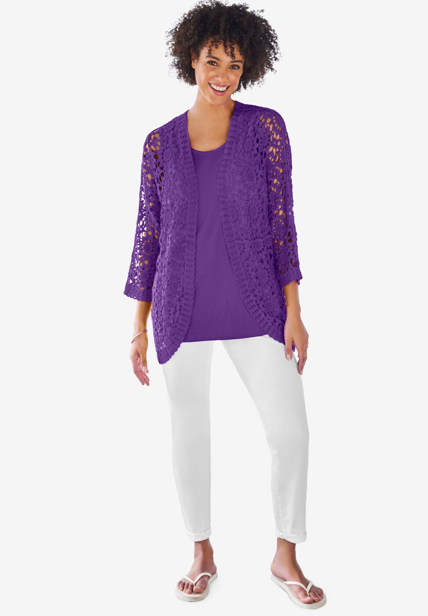 Curved Hem Pointelle Cardigan image number 0