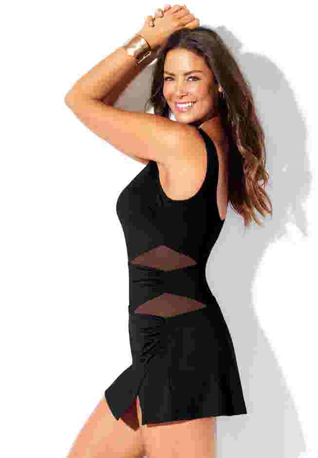 Square Neck Mesh Cut Out Swimdress image number 4
