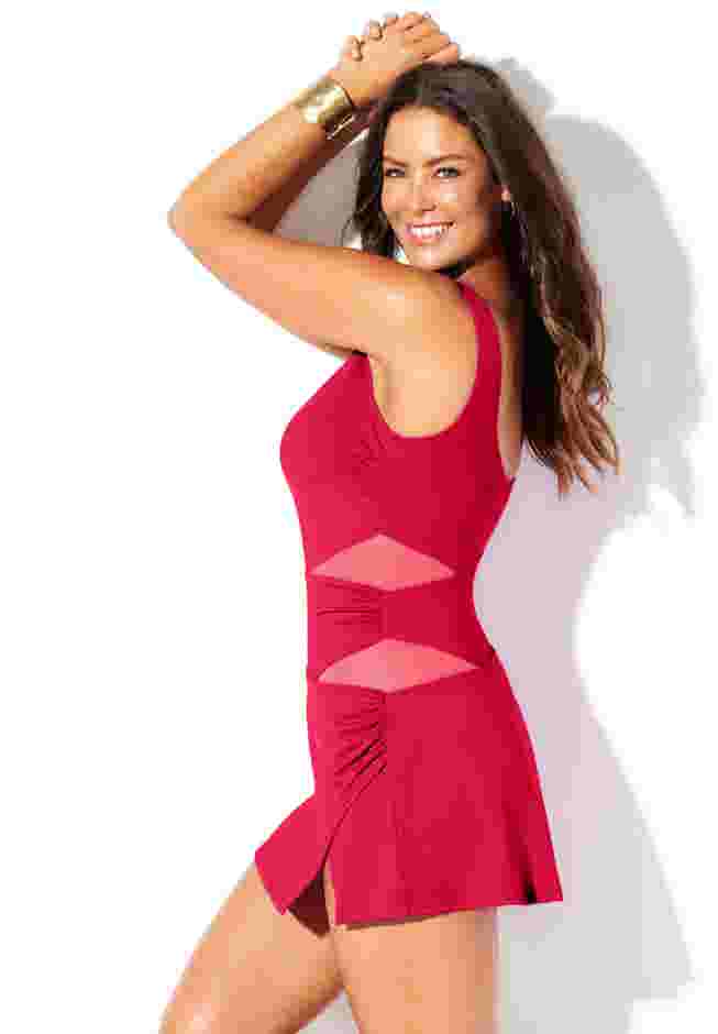 Square Neck Mesh Cut Out Swimdress image number 2