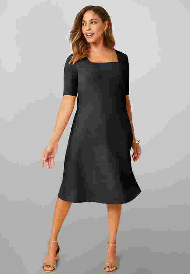 Stretch Cotton Square Neck Midi Dress image number 0