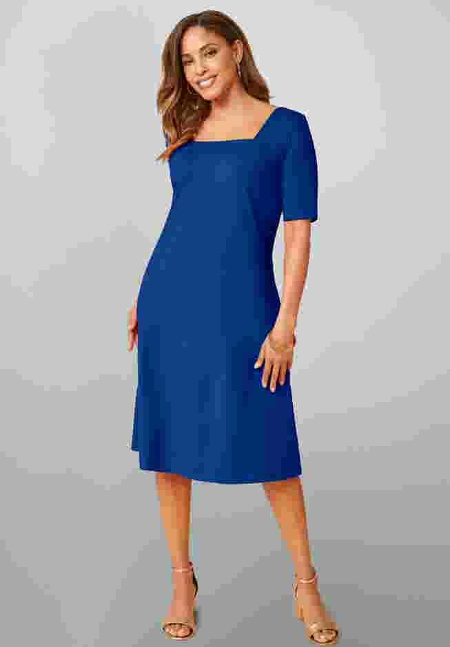 Stretch Cotton Square Neck Midi Dress image number 0